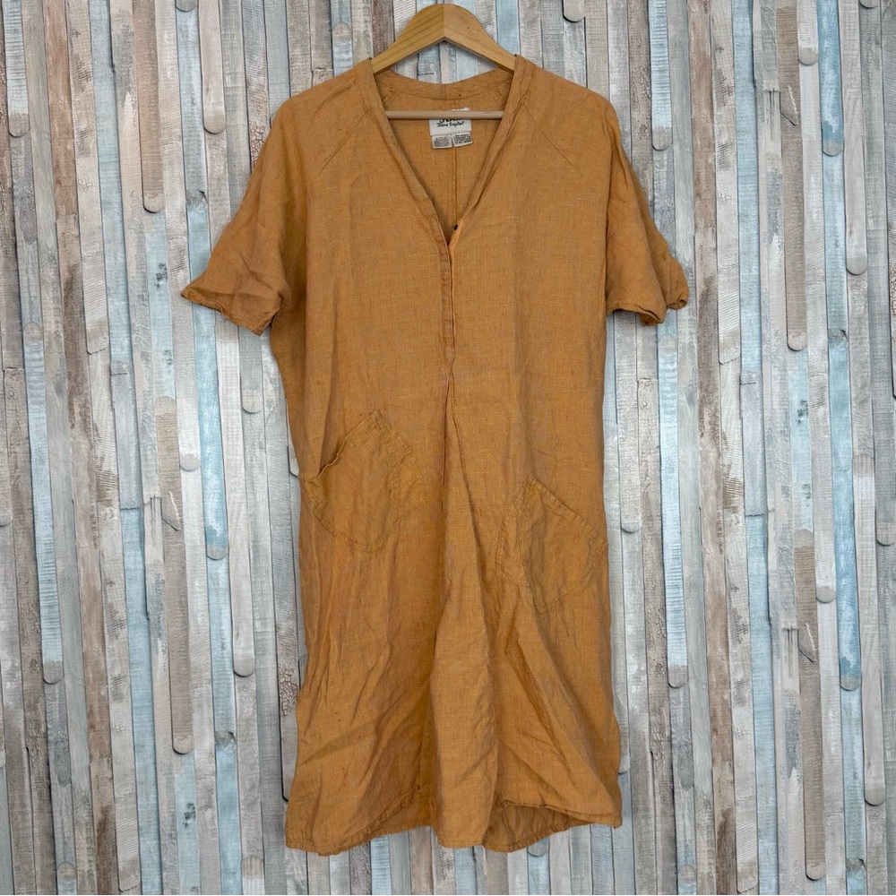 Flax Jeanne Engelhart M Vintage 100% Linen Shift Tunic‎ Dress Pockets Lagenlook
